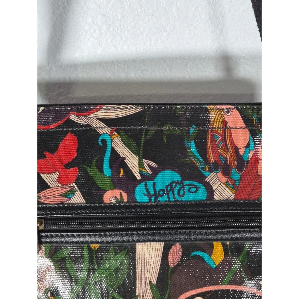 Sakroots Artist Circle Crossbody Bag Black Peace Nature Bird Print Coated Canvas